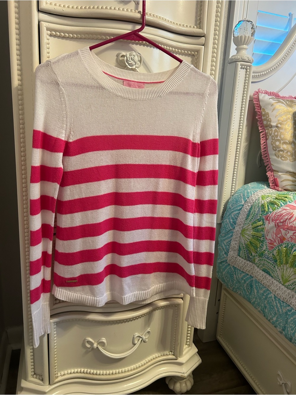 Women’s Lilly Pulitzer Orchid pink Flagler Striped Sweater, Size XS